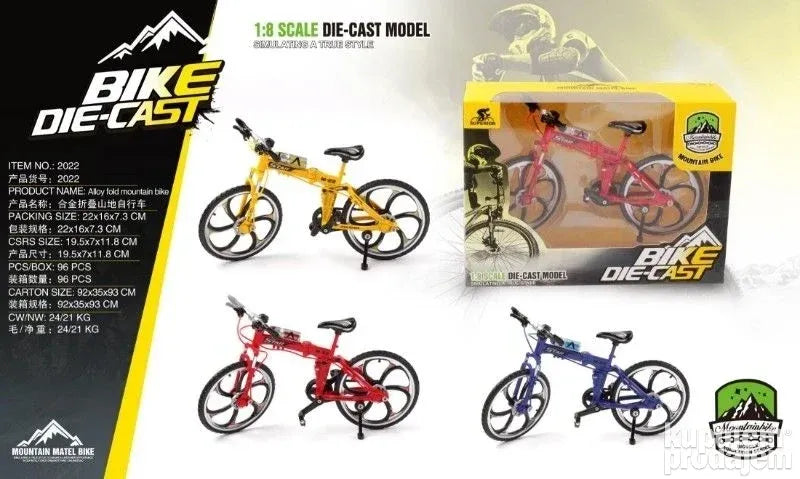 Metalni bicikl die-cast, razmera 1:8, tri boje