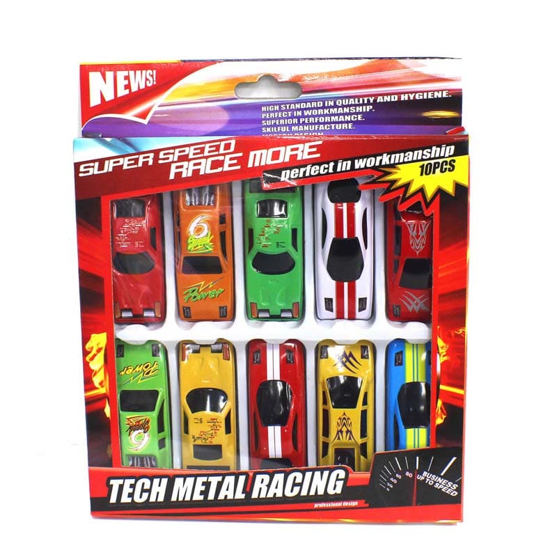 Set od 10 metalnih autića sa trkačkim šarama, 7 cm