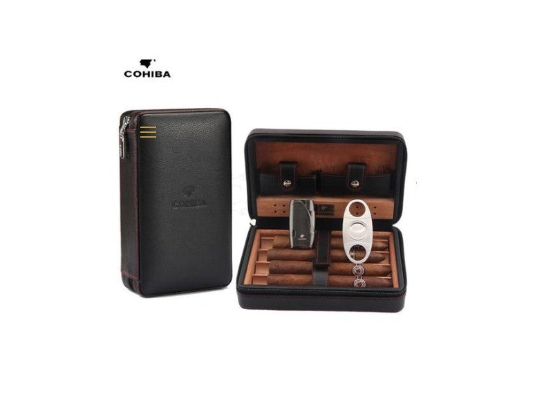 Kožni putni humidor set sa brenerom i sekačem