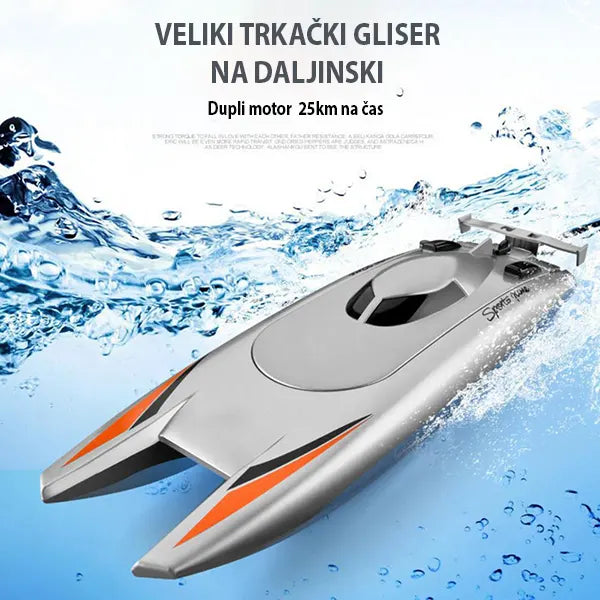 Trkački gliser na daljinski, sivi, brzina do 25 km/h