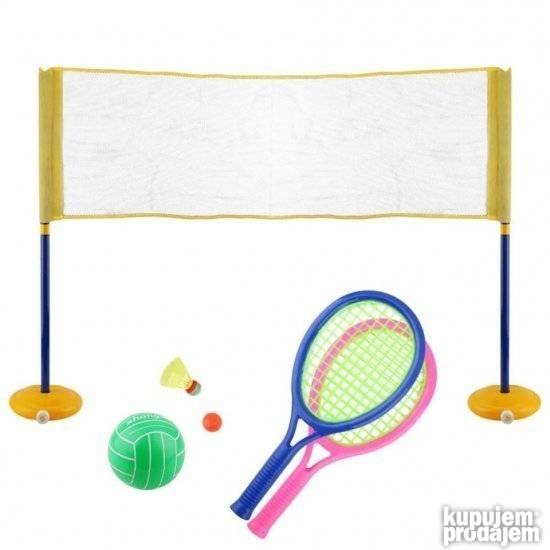 Set 2 u 1 badminton i odbojka sa mrežom 90x120 cm