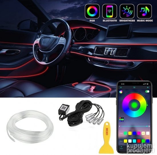 RGB ambijentalno osvetljenje za auto sa optičkim kablom 6 m
