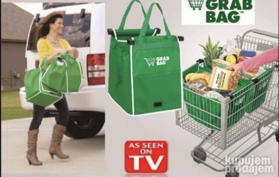 Torba za kupovinu sa kačenjem za kolica, 2 komada
