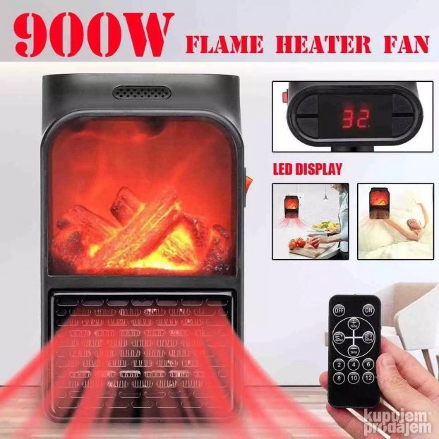 Mini grejalica 900 W sa efektom plamena i tajmerom