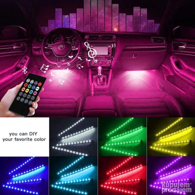 RGB LED trake za auto 12 V sa daljinskim, 4 trake