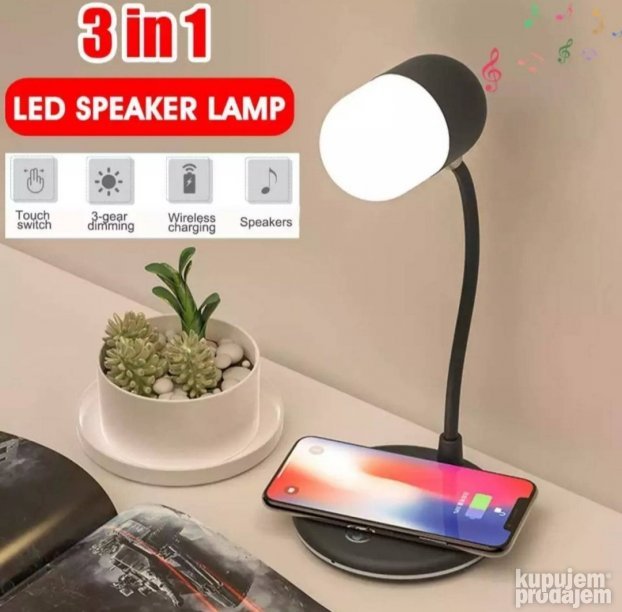 LED lampa sa Bluetooth zvučnikom i bežičnim punjačem