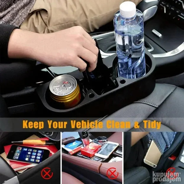 Auto organizer i držač za čaše između sedišta