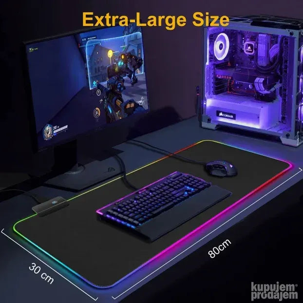 RGB svetleća podloga za miša i tastaturu, 80 x 30 cm