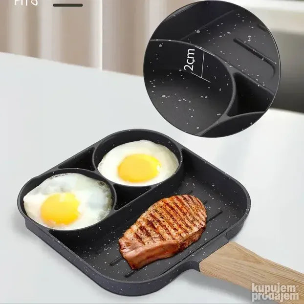 Aluminijumski tiganj sa 3 pregrade za omlet i jaja