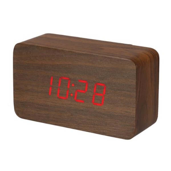 Drveni digitalni alarm sat braon sa termometrom