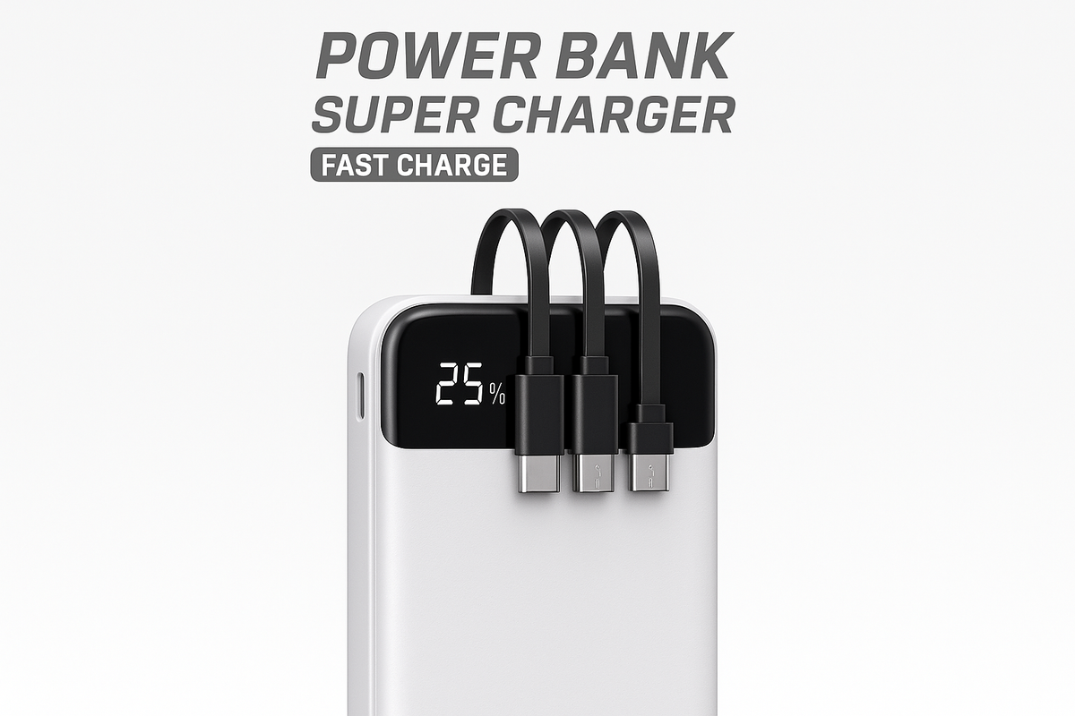 Power Bank Super Charger sa Ugrađenim Kablovima - Digitalni Displej Fast Charge