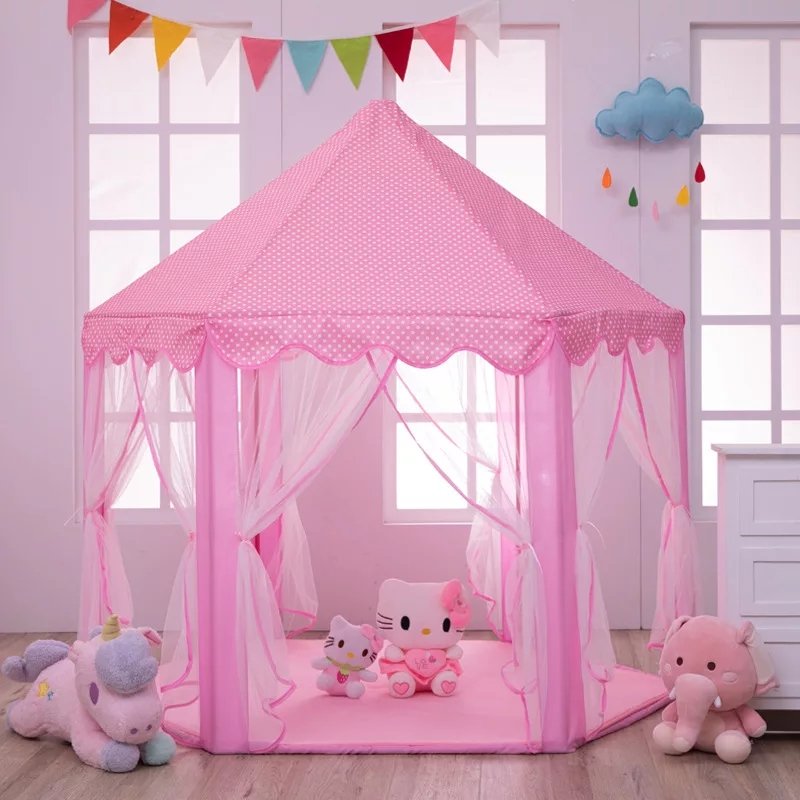 Dečiji Šator Dvorac - Roze Princeza Zamak sa Zavesama 105x135cm
