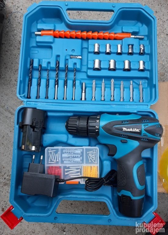 Kompaktna aku šrafilica bušilica 12 V u koferu, dve baterije