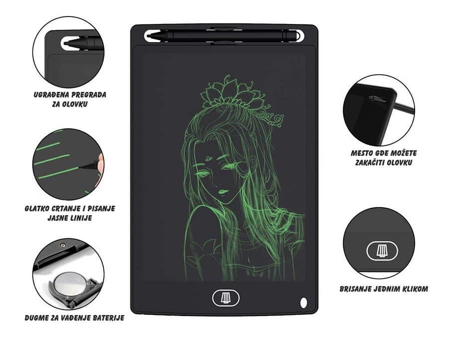 LCD tablet za crtanje 8,5 inča – piši-briši, sa olovkom – slika 3