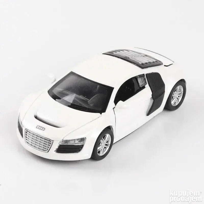 Metalni autić Audi R8 beli, razmera 1:32, dužina 15 cm