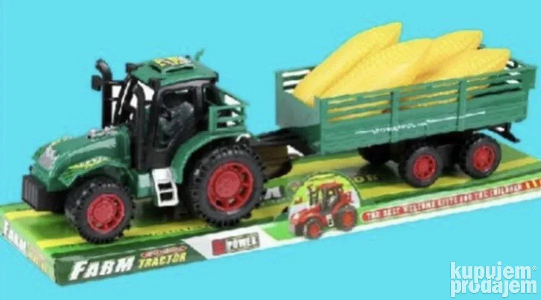 Traktor igračka sa prikolicom i kukuruzom, oko 34 cm