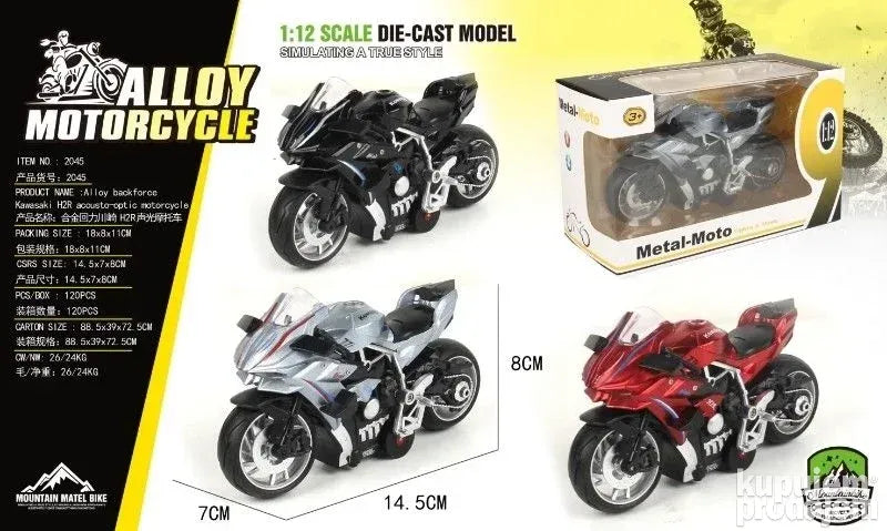 Metalni motor die-cast, razmera 1:12, tri boje