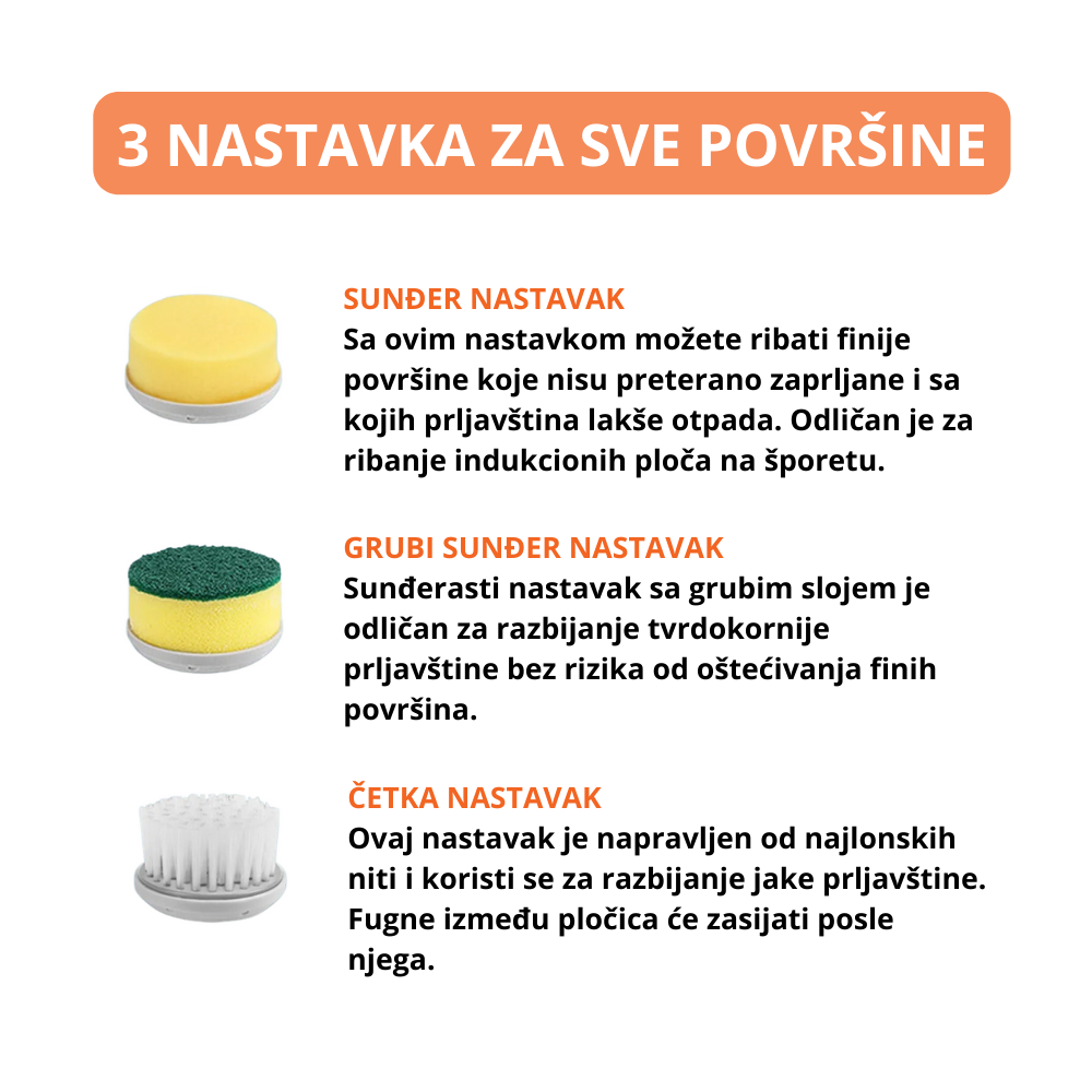 Bežična rotirajuća četka za čišćenje sa 3 nastavka – slika 2