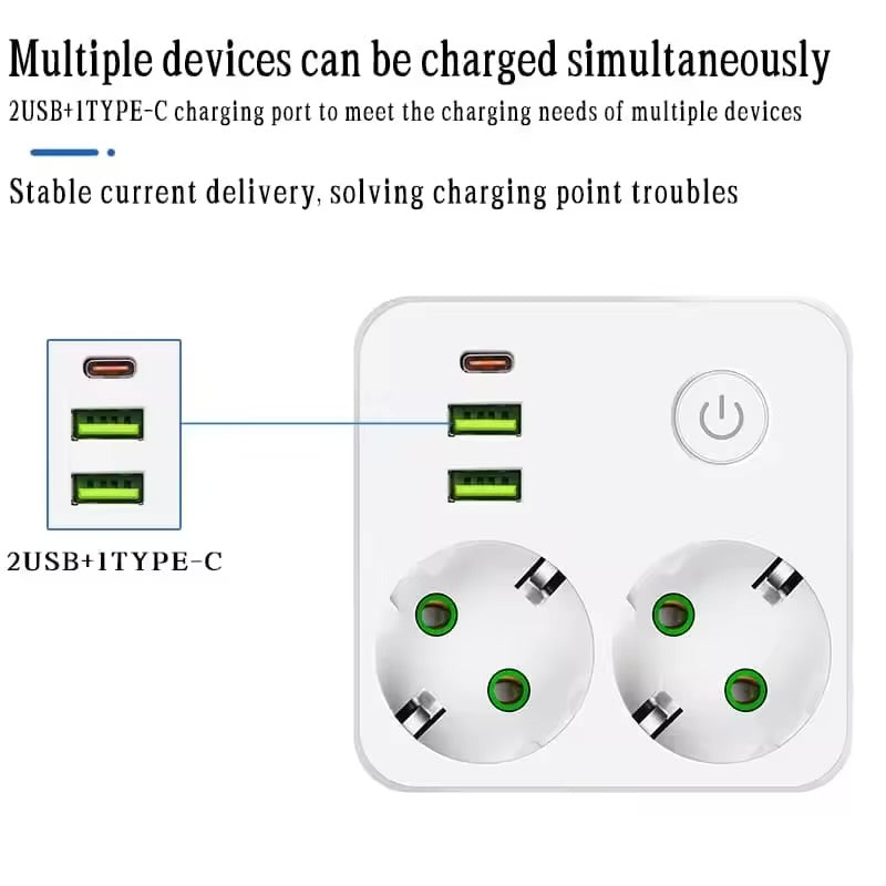 Putni adapter sa 2 utičnice i 2 USB izlaza i prekidačem – slika 5