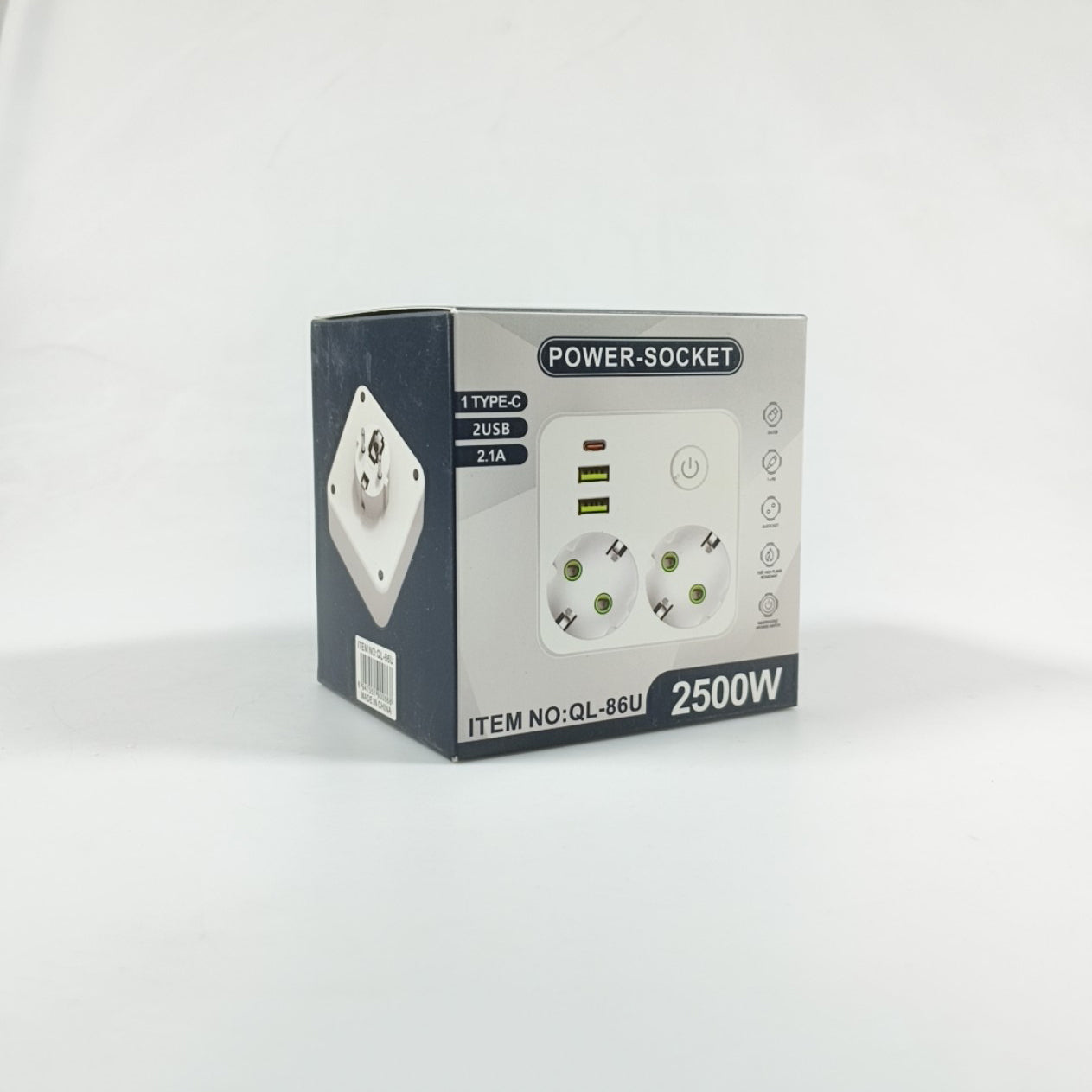 Putni adapter sa 2 utičnice i 2 USB izlaza i prekidačem