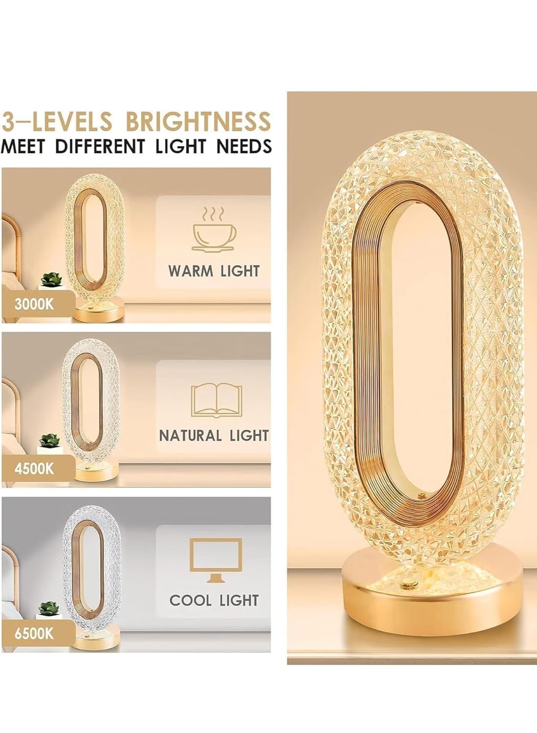 Stona LED lampa sa akrilnim abažurom – punjiva, 3 boje svetla – slika 5