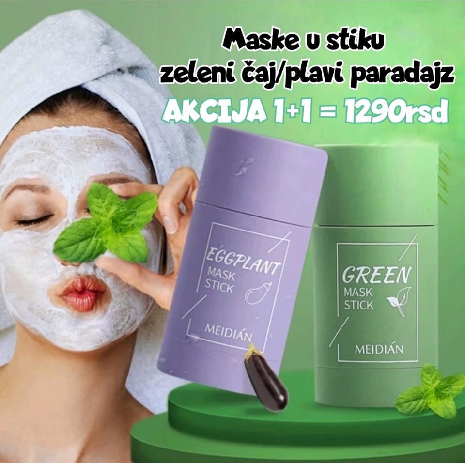 Maske za lice u stiku, zeleni čaj i plavi paradajz, 2 x 40 g