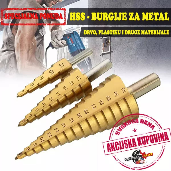 Stepenaste burgije jelkice, set od 3, 4-32 mm