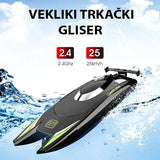 Trkački gliser na daljinski, crni, brzina do 25 km/h