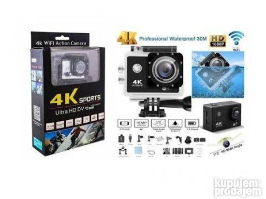 Sportska akciona kamera 4K, 16 MP, sa WiFi i nosačima