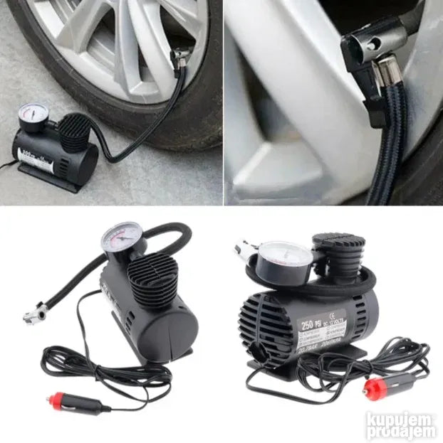 Mini kompresor za gume 12 V sa adapterima za lopte