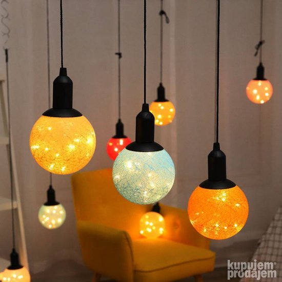 Viseća LED lampa lopta od pamučnog konca, prečnik 15 cm