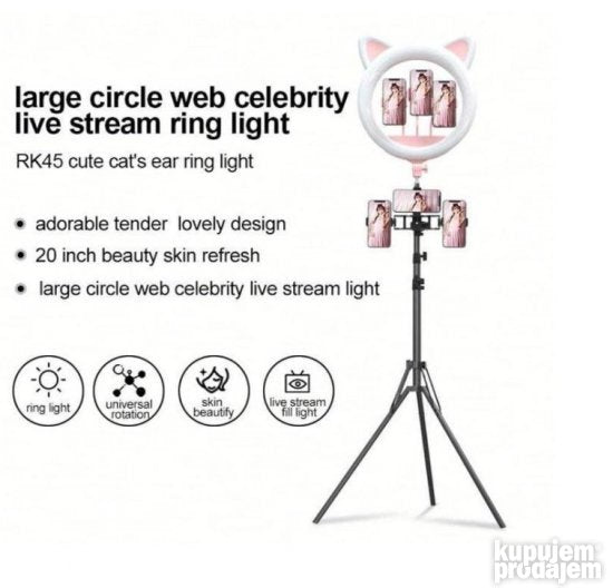 LED ring svetlo 50 cm, 65 W, oblik macjih usiju