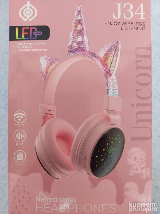 Dečije Bluetooth slušalice J34 sa usima jednoroga