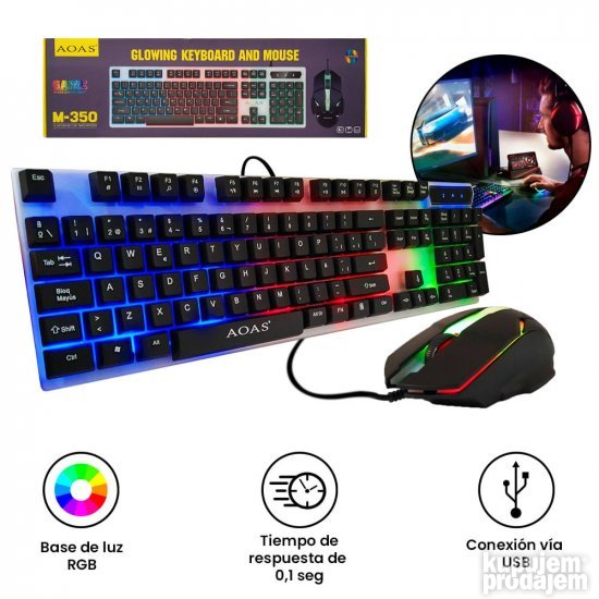 Gejmerska tastatura i miš sa osvetljenjem, 104 tastera