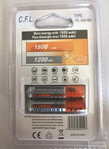 Punjive AAA baterije 4 kom - 1600 mAh