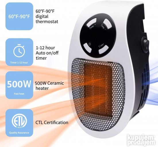 Mini grejalica 500 W sa daljinskim i termostatom