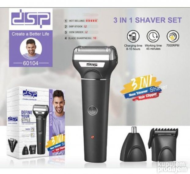 Trimer i brijač 3u1 DSP 60104 sa tri zamenljive glave