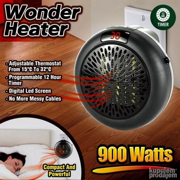 Mini keramička grejalica 900 W sa tajmerom i termostatom
