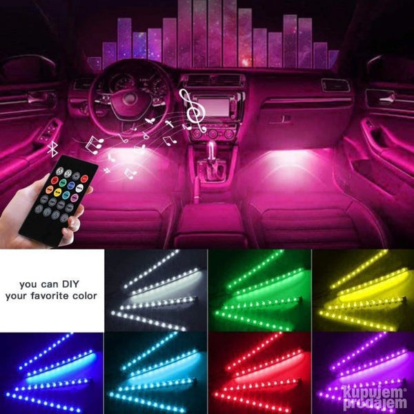 RGB LED trake za auto 12 V sa daljinskim, 4 trake