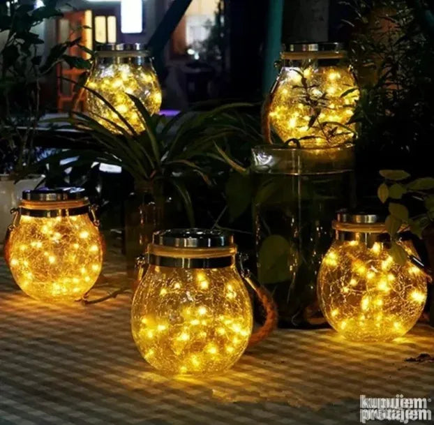 Solarna staklena lampa fenjer – 2 komada