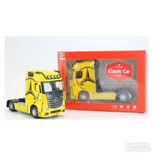 Metalni kamion Mercedes Benz žuti, razmera 1:24