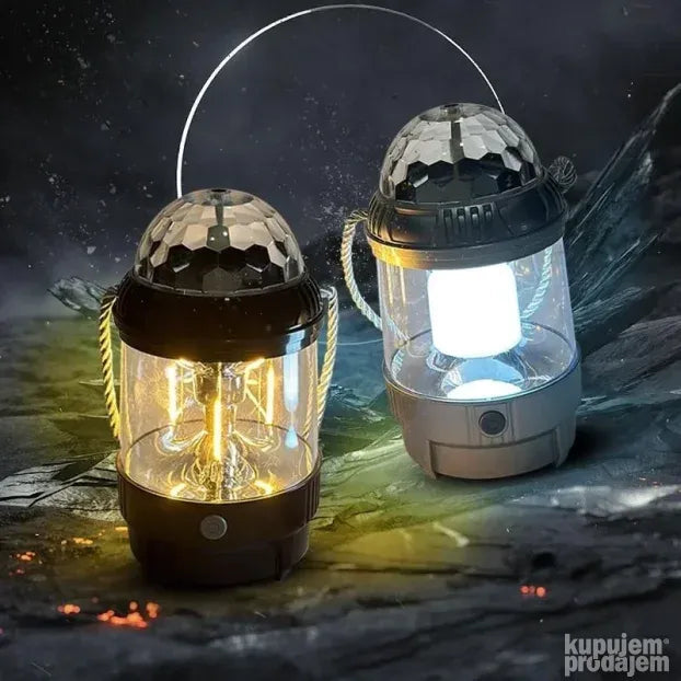LED fenjer za kampovanje sa disko svetlom, 2 u 1