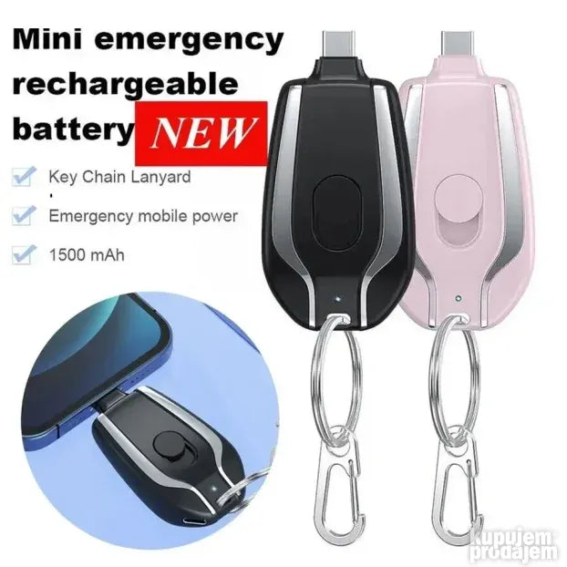 Mini power bank privezak kapaciteta 1500 mAh