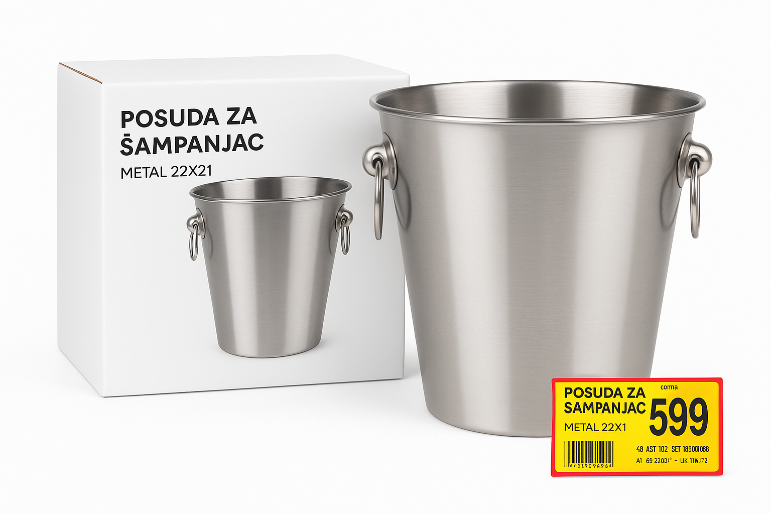 Srebrna metalna posuda sa originalnim pakovanjem