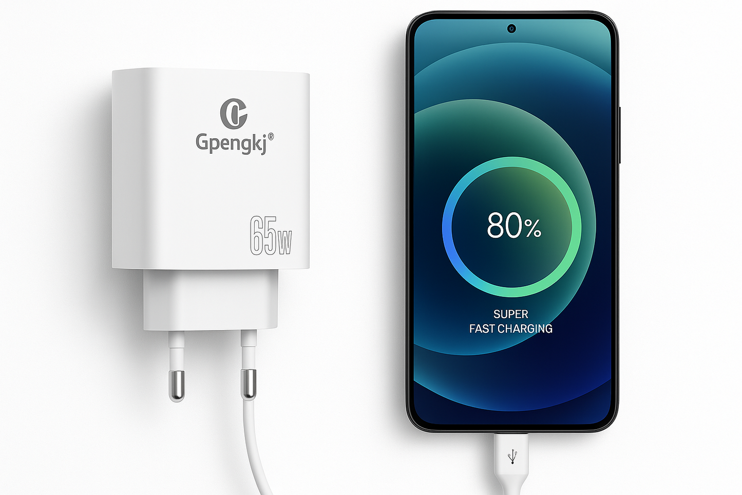 GaN punjač 65W sa USB-C kablom – za laptop i telefon
