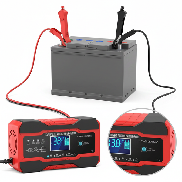 Punjac za Akumulator 12V 6A | Automatski | 7 Faza Punjenja | LCD Displej