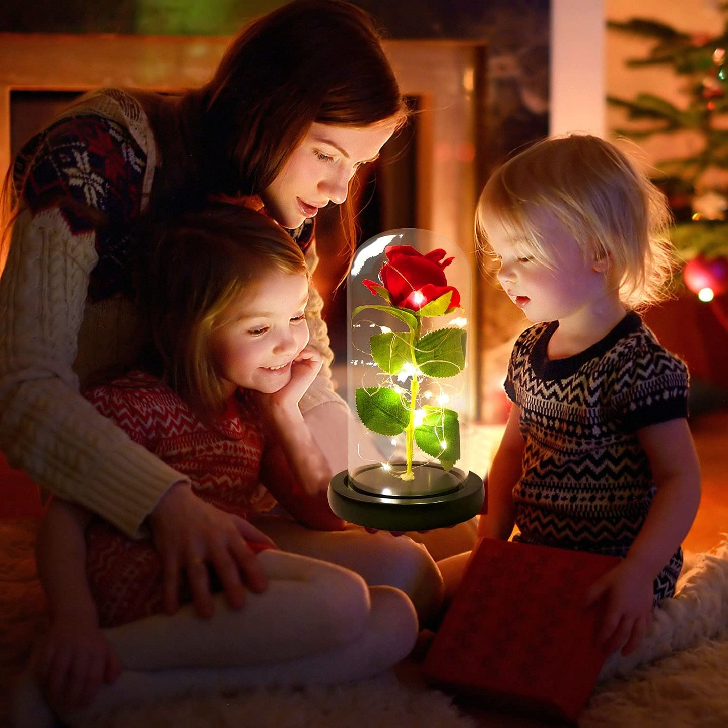 Ruža u staklenom zvonu sa LED svetlima (Ruža mali princ)