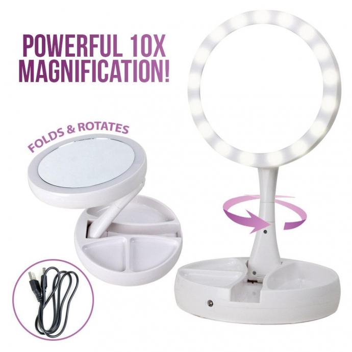 Dvostrano kozmetičko ogledalo 10x — USB ili baterije - slika 2